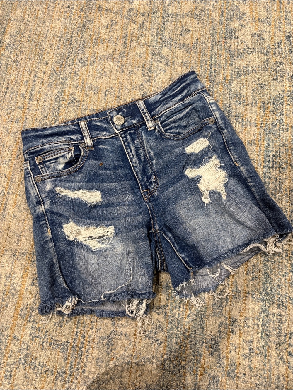 American Eagle Outfitters Distressed Dark Blue Denim Shorts